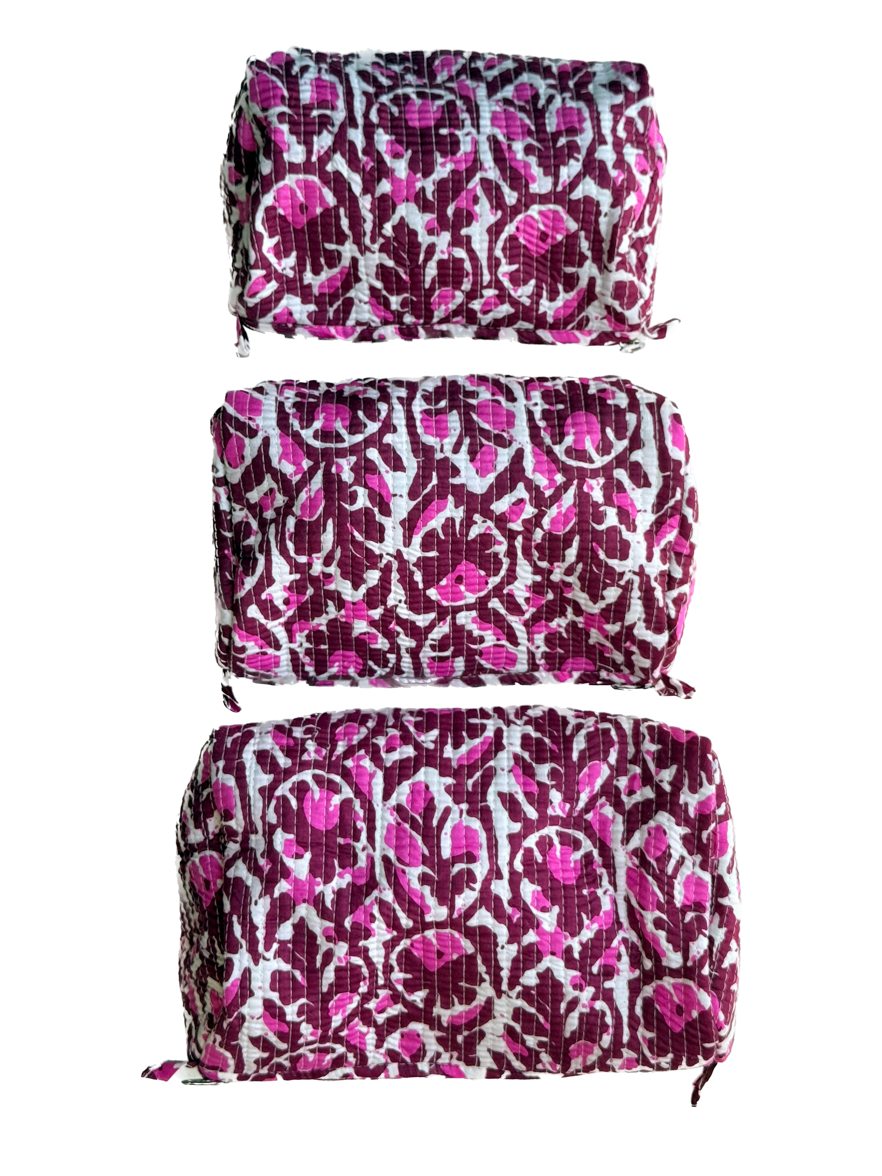 Pink Maroon Floral – Quilted Utility Pouch Pack of 3