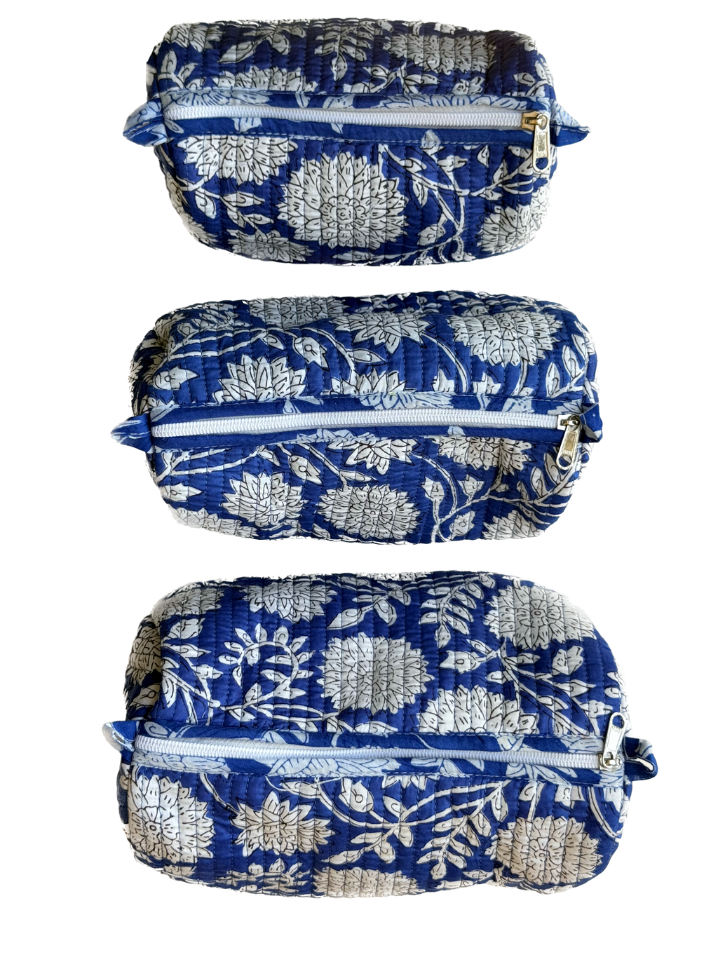 Blue Floral – Quilted Utility Pouch Pack of 3