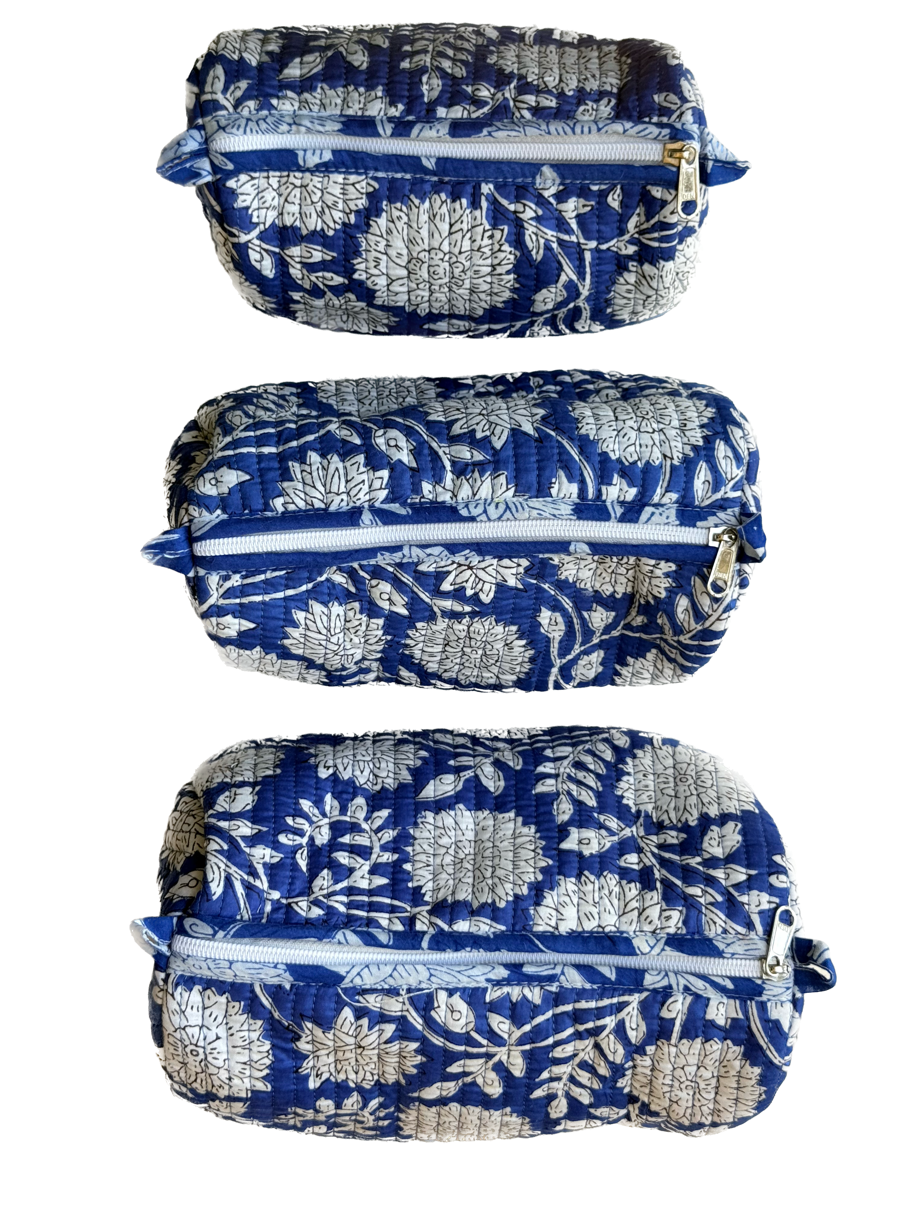 Blue Floral – Quilted Utility Pouch Pack of 3