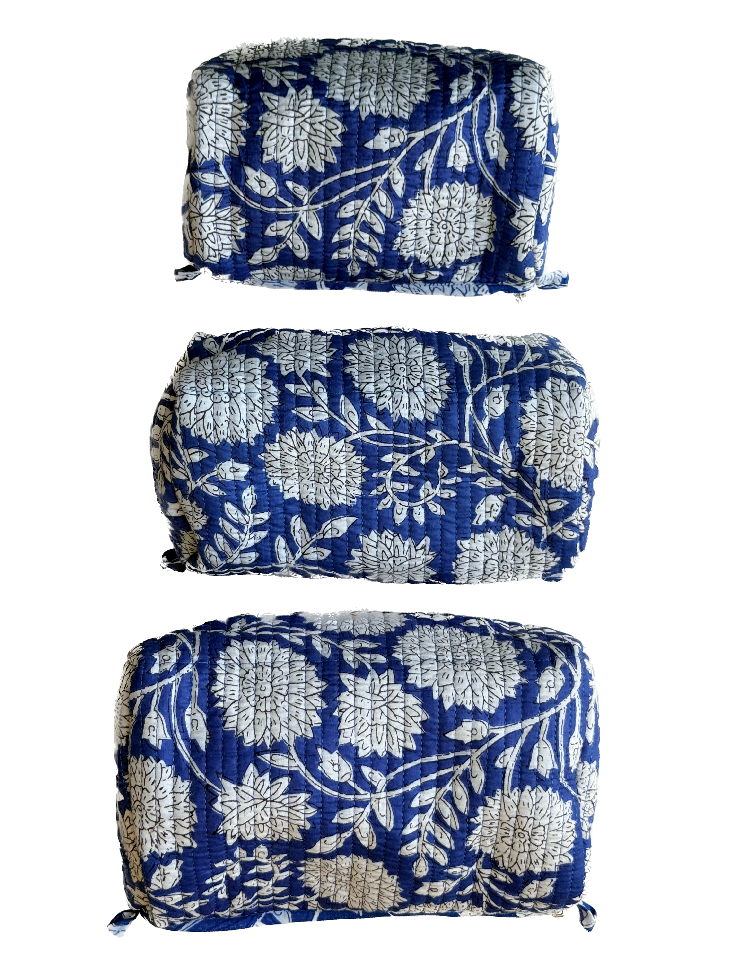 Blue Floral – Quilted Utility Pouch Pack of 3