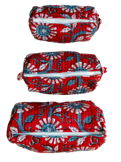 Red Floral – Utility Pouch Pack of 3