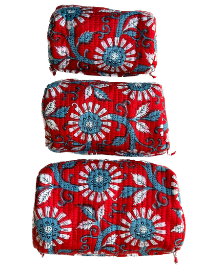Red Floral – Utility Pouch Pack of 3