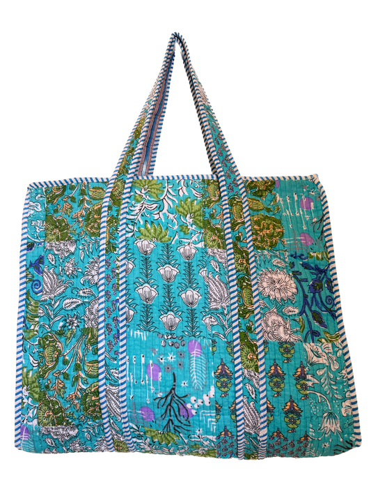 Turquoise Blue Patch Bloom – Wander Tote Bag  18x18