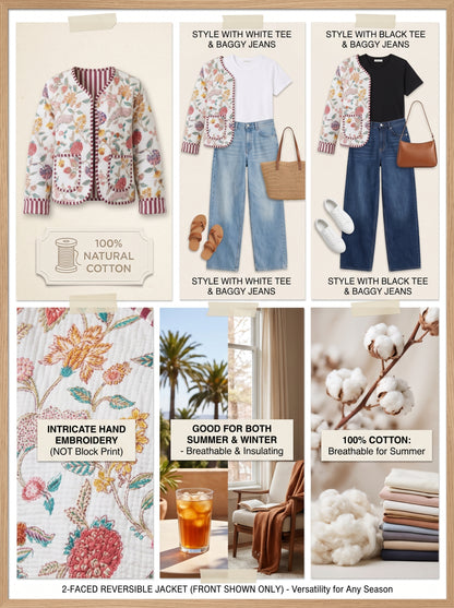 White Blossom – Cotton Quilted Reversible Jacket