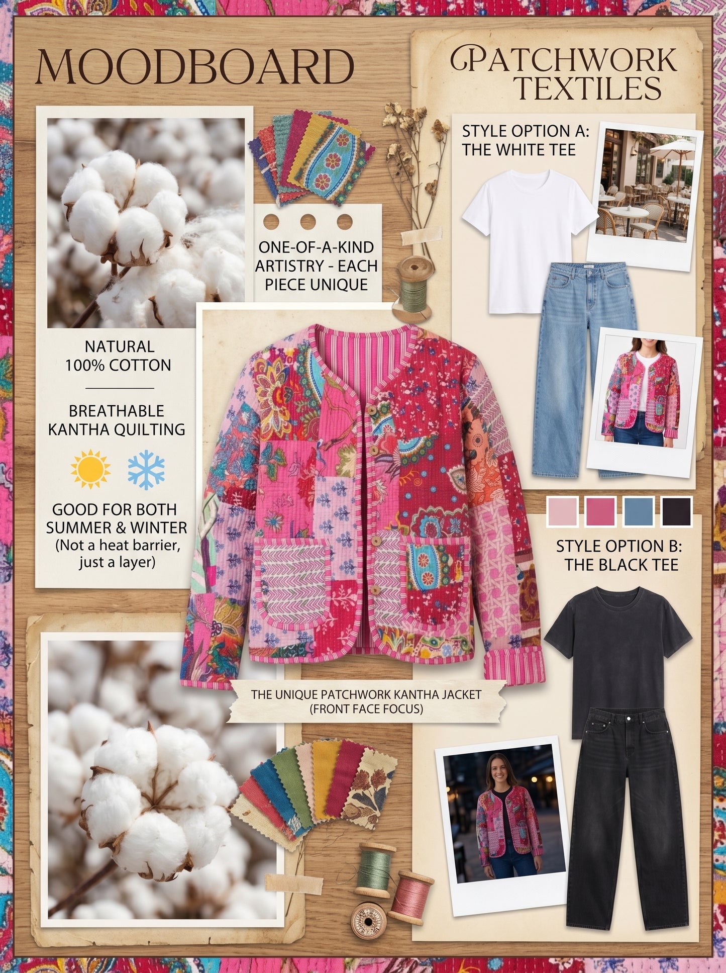 Candy Pink – Patchwork Cotton Quilted Reversible Jacket