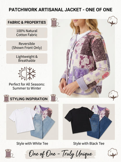 Lilac Purple Charm – Lavender Patchwork Cotton Quilted Reversible Jacket