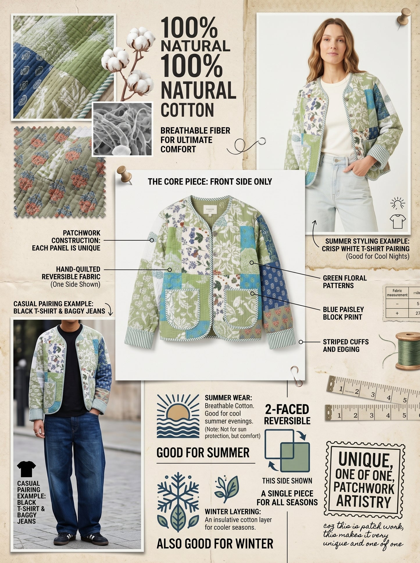 Green Meadow – Patchwork Cotton Quilted Reversible Jacket