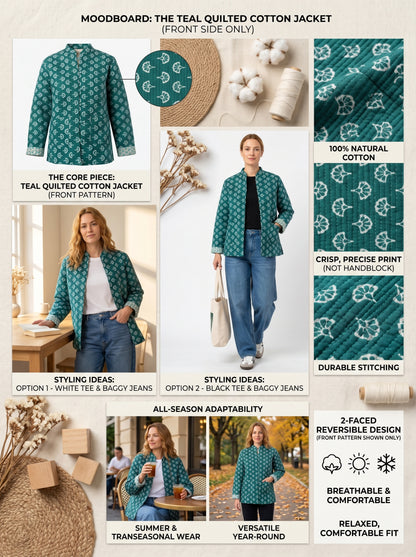 Forest Muse – Long Dark Green Cotton Quilted Reversible Jacket