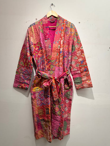 Luxe Pink Sunset – Women’s Handcrafted Kantha Cotton Kimono