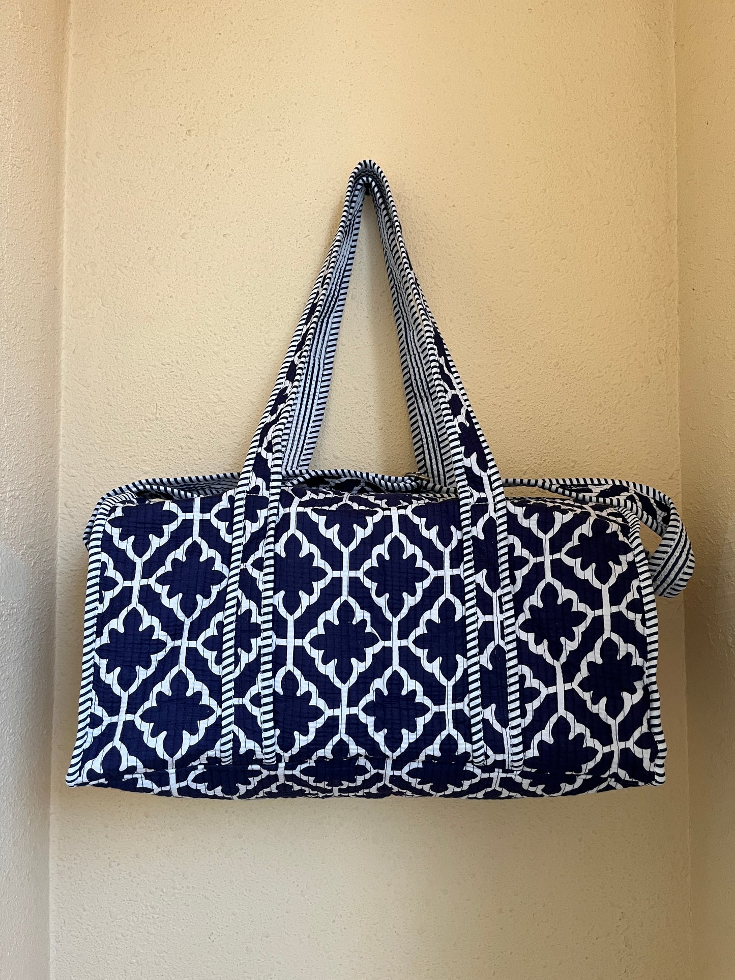 Blue Meadow Quilted Cotton Duffle Bag – Lightweight Travel Weekender