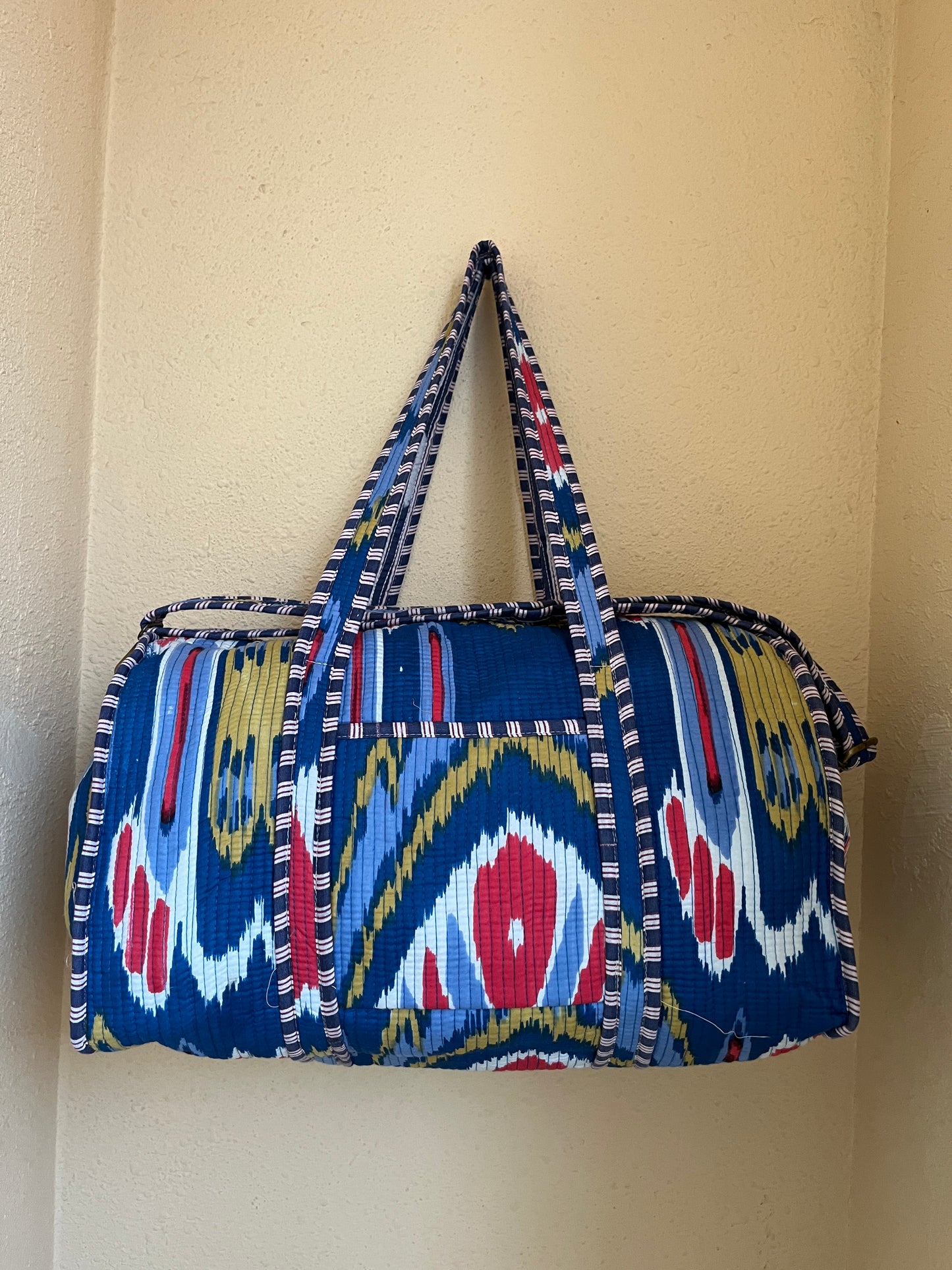 Blue Ikkat Quilted Cotton Duffle Bag – Lightweight Travel Weekender
