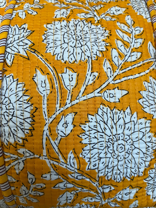 Yellow Bloom Quilted Cotton Duffle Bag – Lightweight Travel Weekender