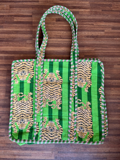 Green Stripes tiger – Wander Tote Bag 18x18