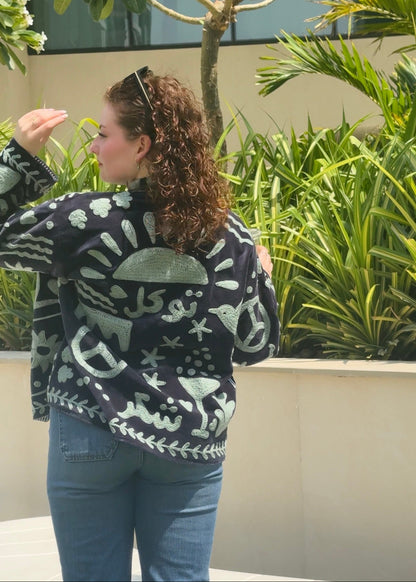 Women's Purple Suzani Reversible Jacket – Handmade Boho Embroidered Statement Jacket