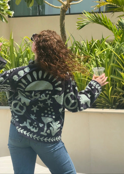 Women's Purple Suzani Reversible Jacket – Handmade Boho Embroidered Statement Jacket