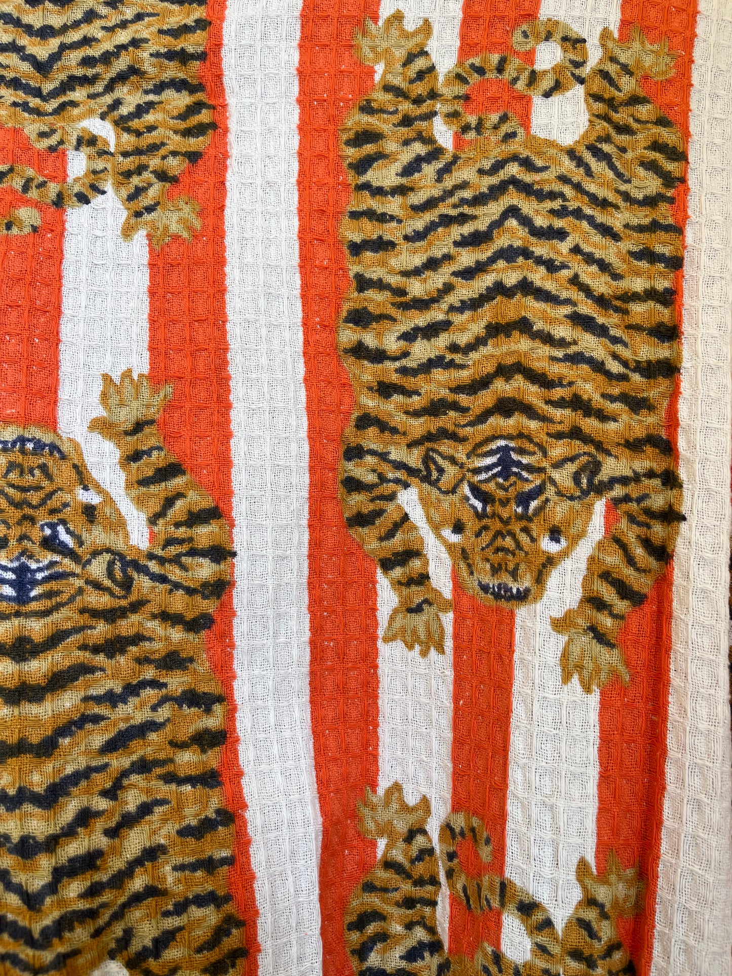 Bold Orange & White Stripe Tiger Waffle Bathrobe – Luxury Spa Robe