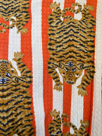 Bold Orange & White Stripe Tiger Waffle Bathrobe – Luxury Spa Robe