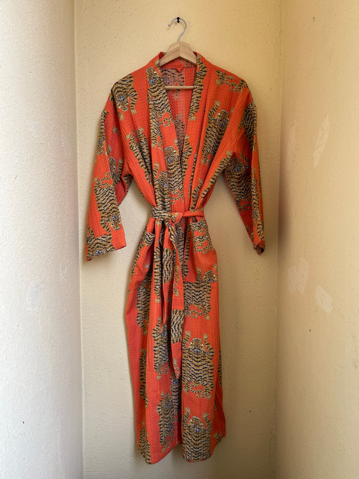 Bold Orange Tiger Tango Waffle Bathrobe – Luxury Spa Robe