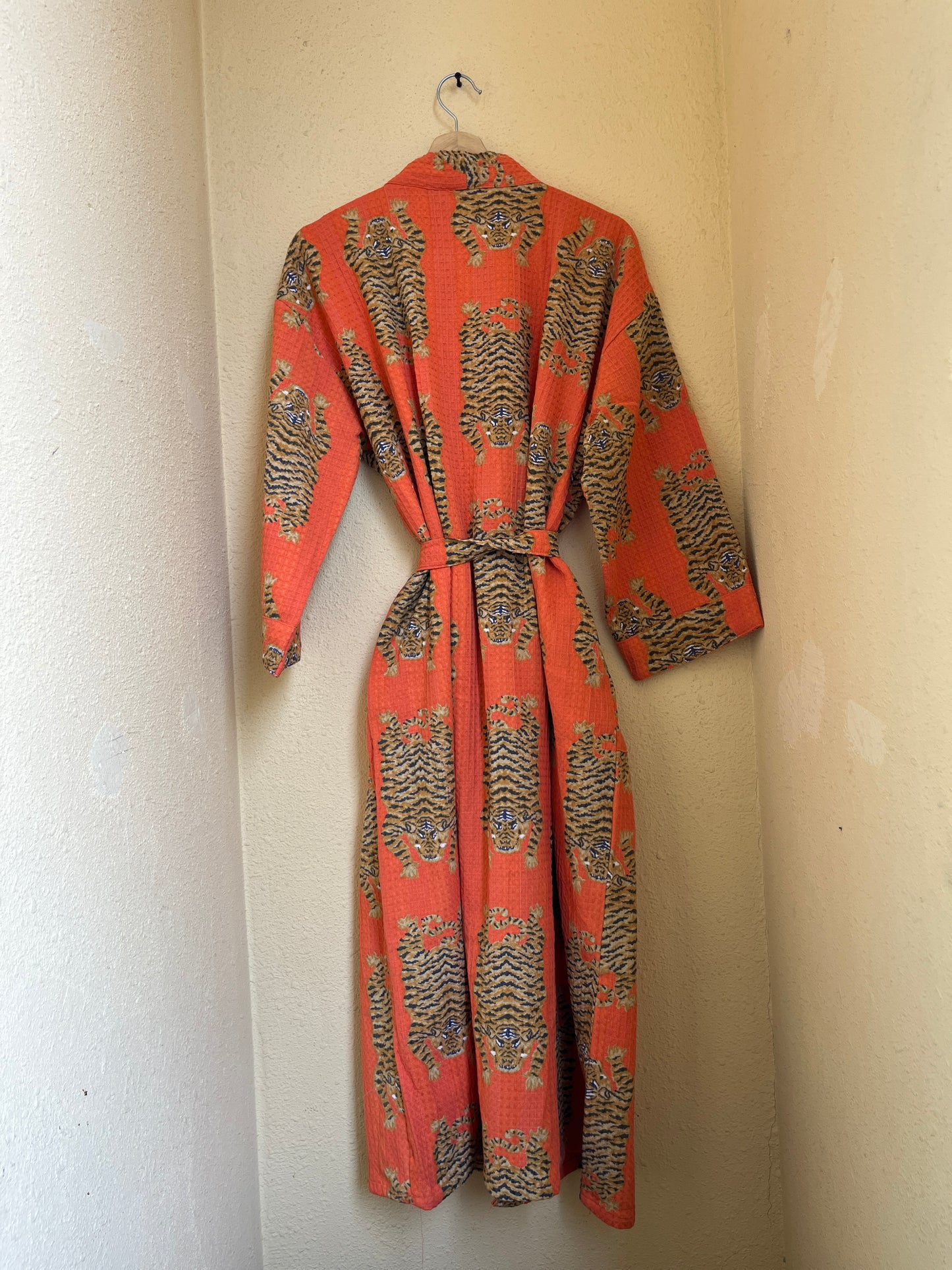 Bold Orange Tiger Tango Waffle Bathrobe – Luxury Spa Robe