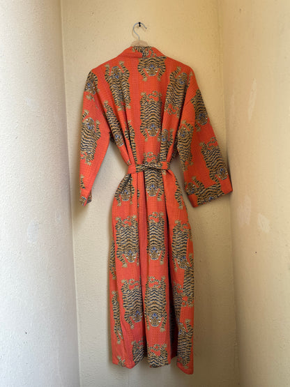 Bold Orange Tiger Tango Waffle Bathrobe – Luxury Spa Robe