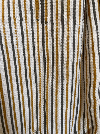 Sunshine Yellow Floral Striped Handblock Cotton Waffle Bathrobe –Luxury Spa Robe