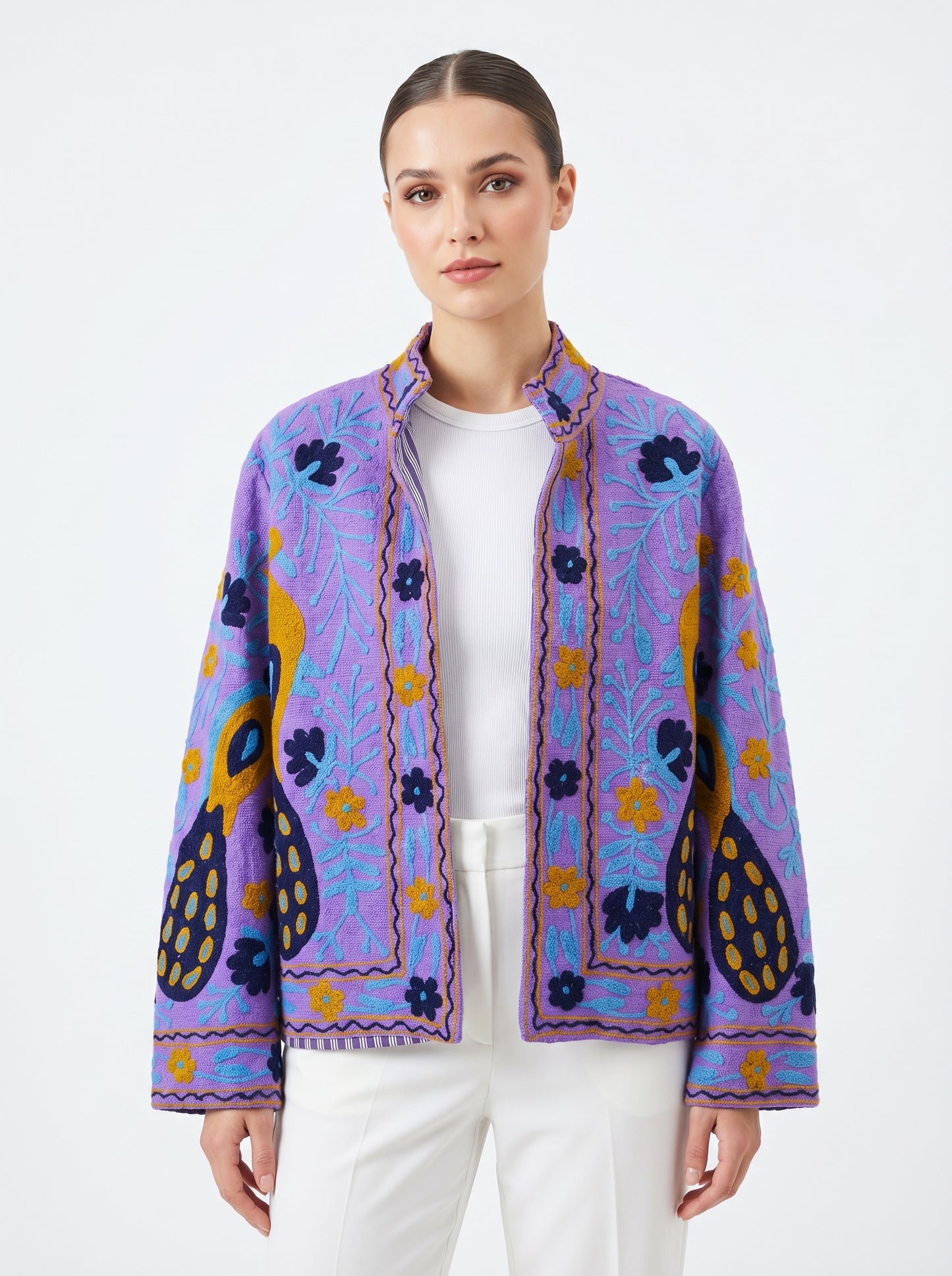Women's Blue Suzani Reversible Jacket – Artistic Embroidered Statement Jacket