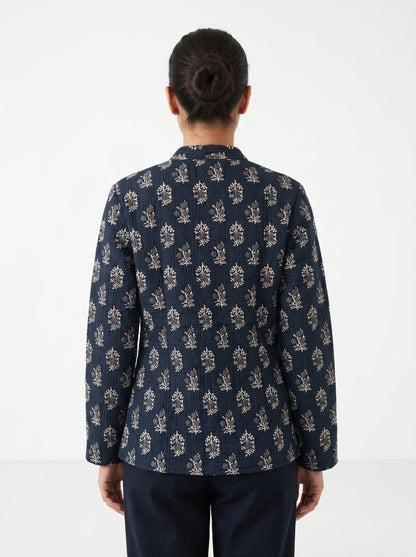 Black Floral – Long Cotton Quilted Reversible Jacket