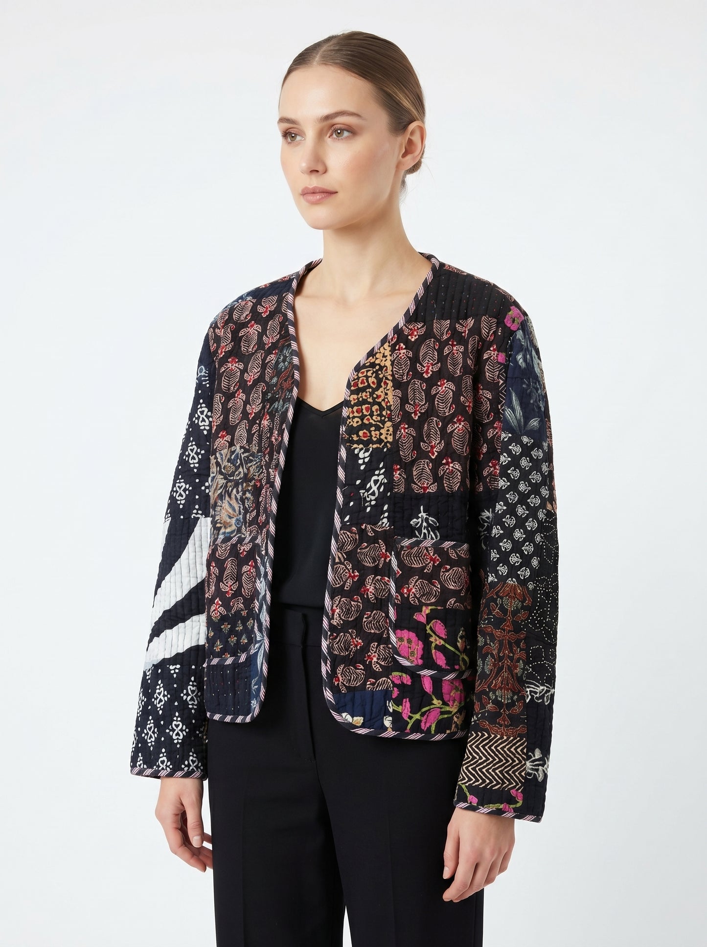 Black – Patchwork Cotton Quilted Reversible Jacket