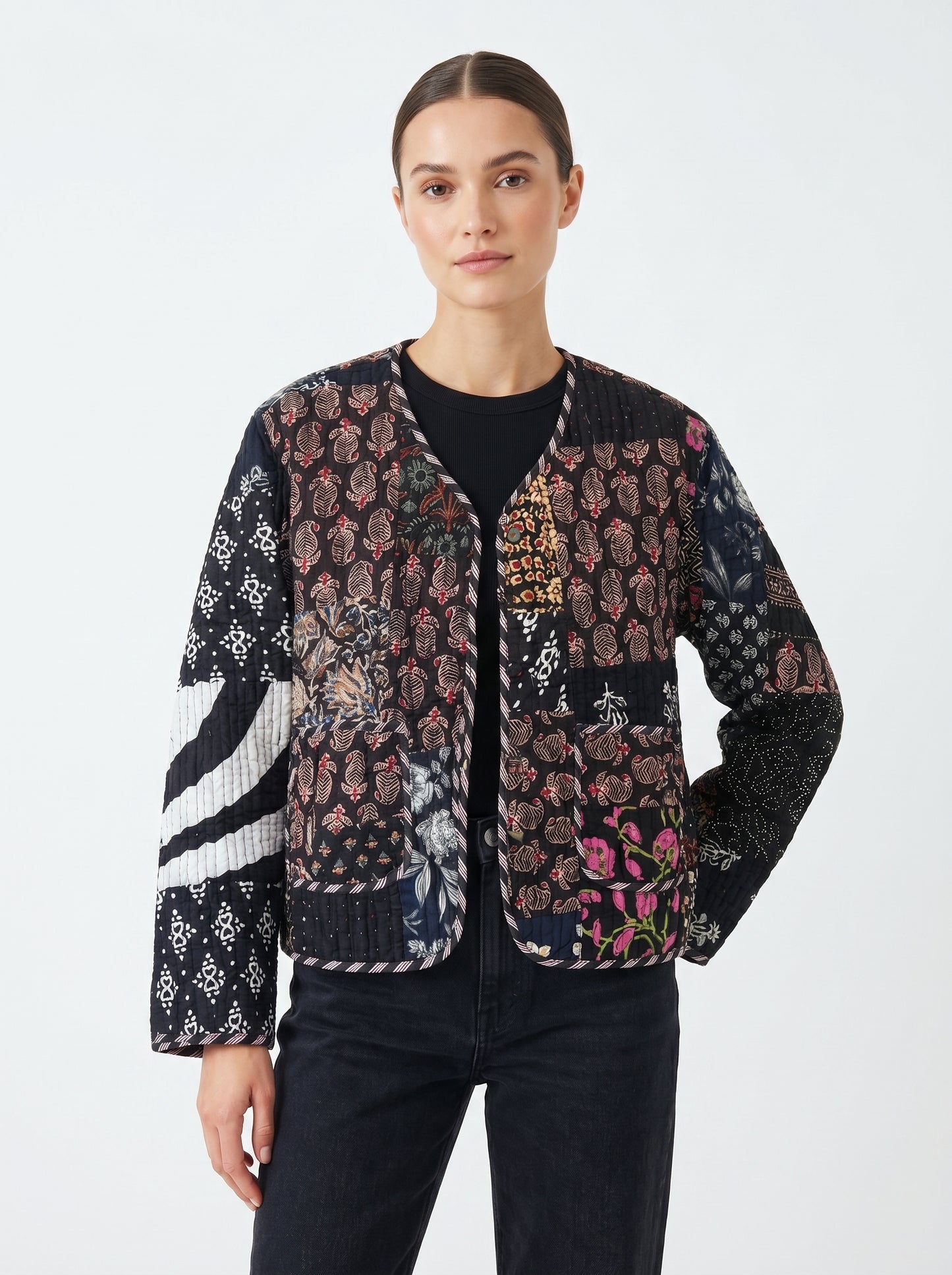 Black – Patchwork Cotton Quilted Reversible Jacket