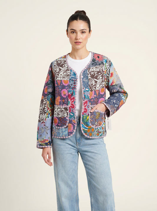 Grey – Patchwork Cotton Quilted Reversible Jacket