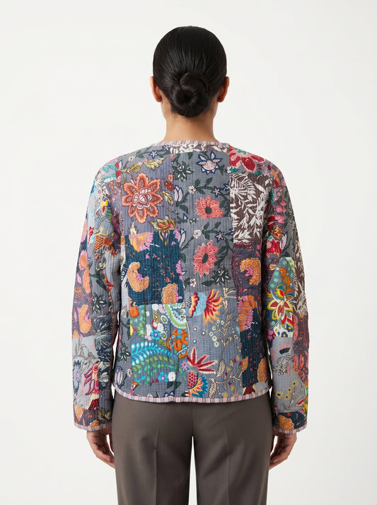 Grey – Patchwork Cotton Quilted Reversible Jacket