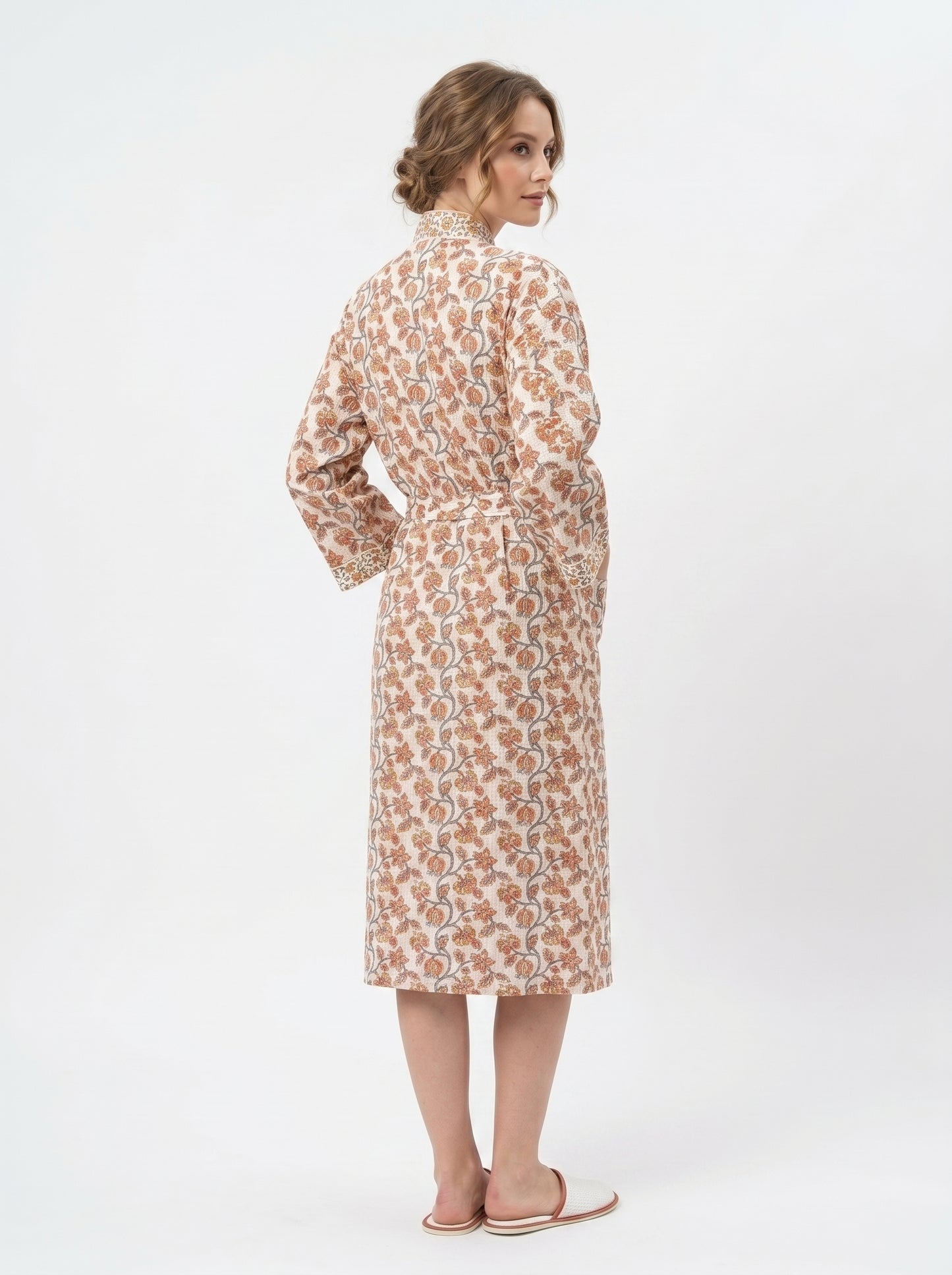 Teal Orange vine Floral Waffle Bathrobe – Luxury Spa Robe