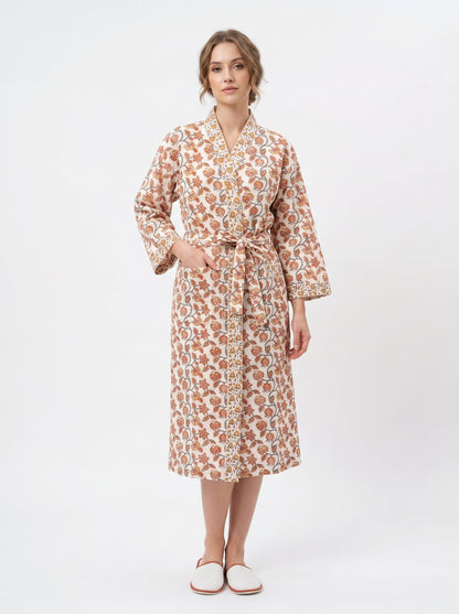 Teal Orange vine Floral Waffle Bathrobe – Luxury Spa Robe