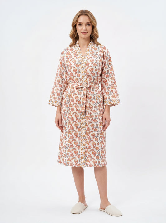 Teal Orange vine Floral Waffle Bathrobe – Luxury Spa Robe