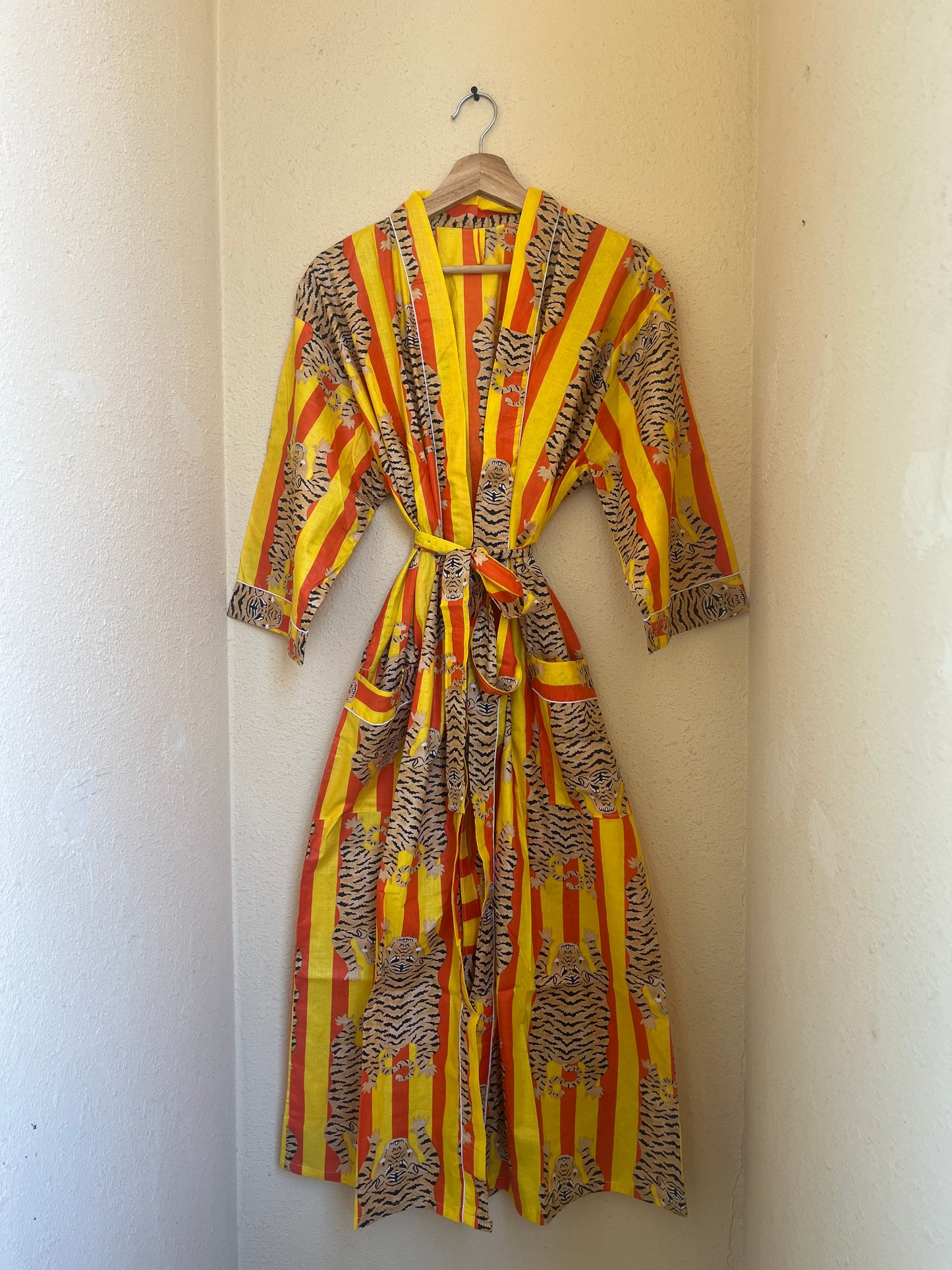 Tiger Yellow-Orange Stripes – Women’s Cotton Kimono