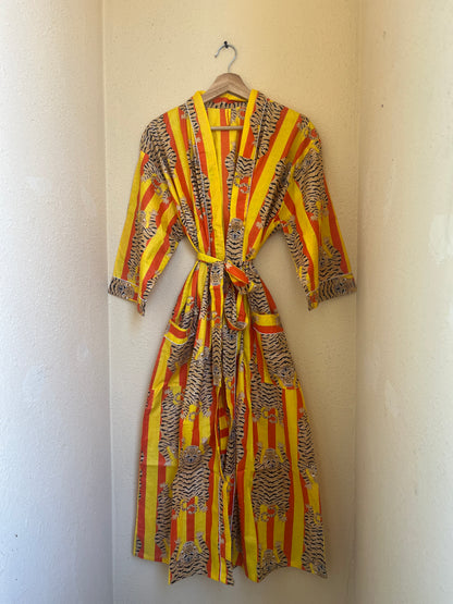 Tiger Yellow-Orange Stripes – Women’s Cotton Kimono