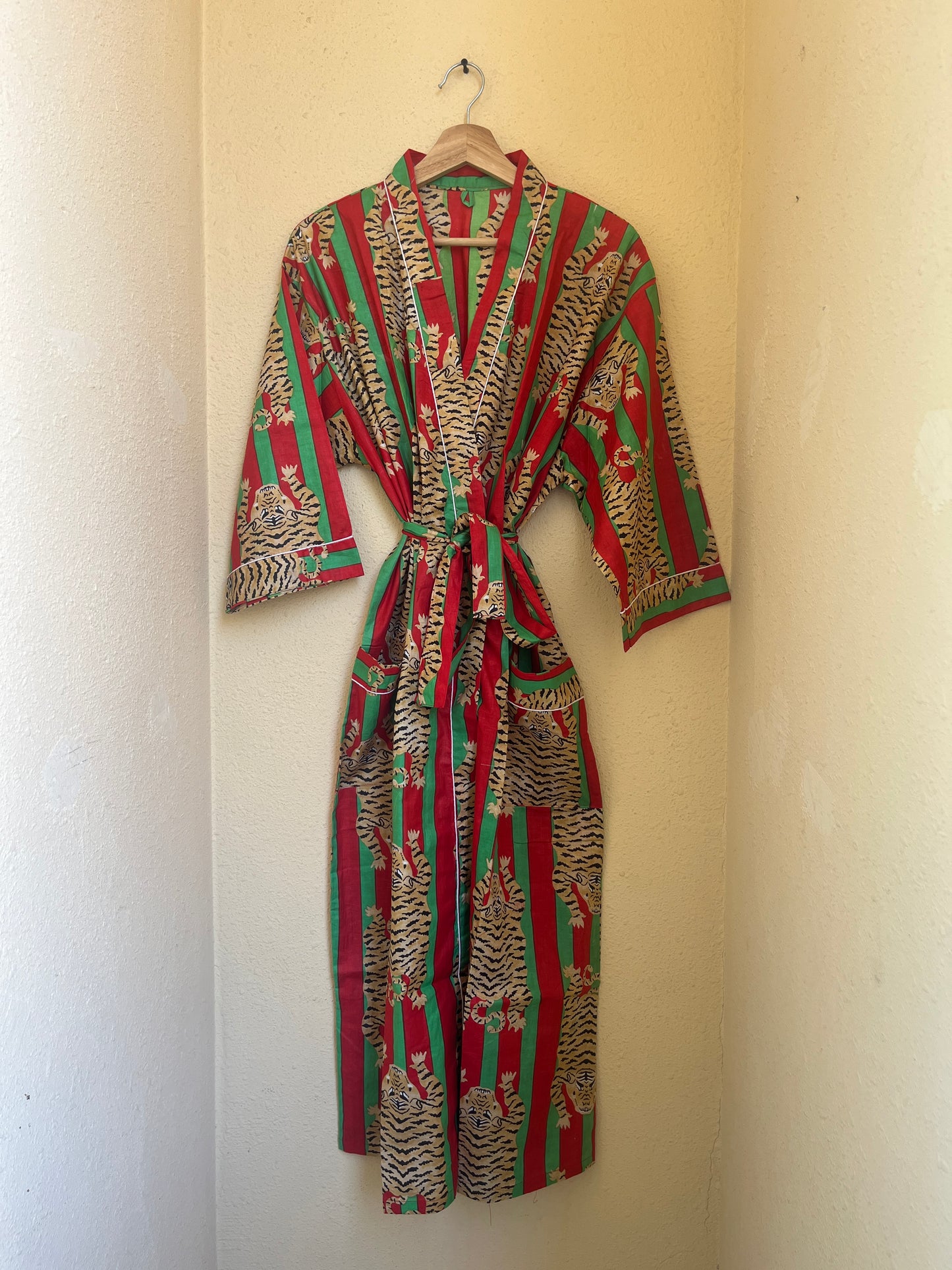 Tiger Red-Green Stripes – Women’s Cotton Kimono