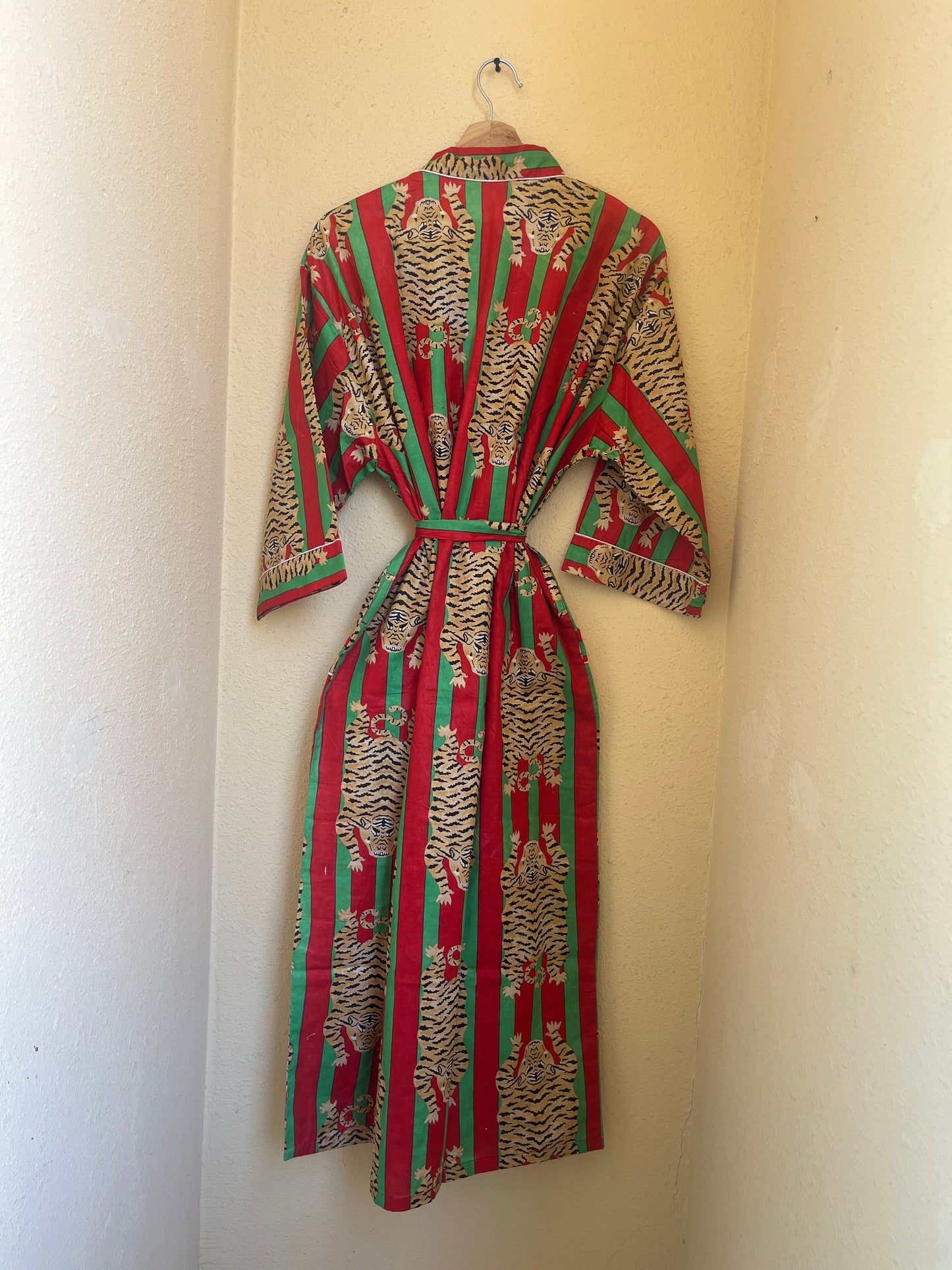 Tiger Red-Green Stripes – Women’s Cotton Kimono