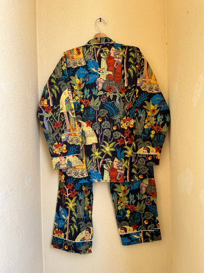 Black Farida - Cotton Night Suit Set – Elegant Two Piece Pajama Set description