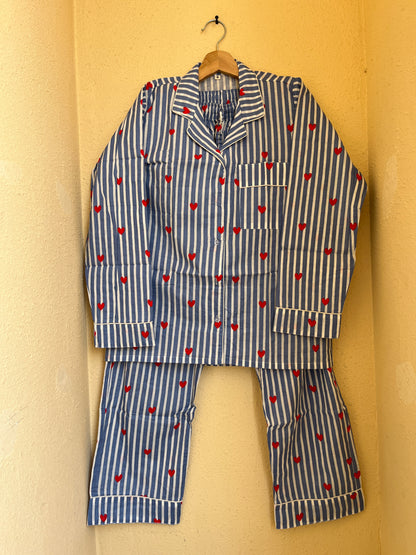 Blueberry Love Cotton Night Suit Set – Elegant Two Piece Pajama Set description