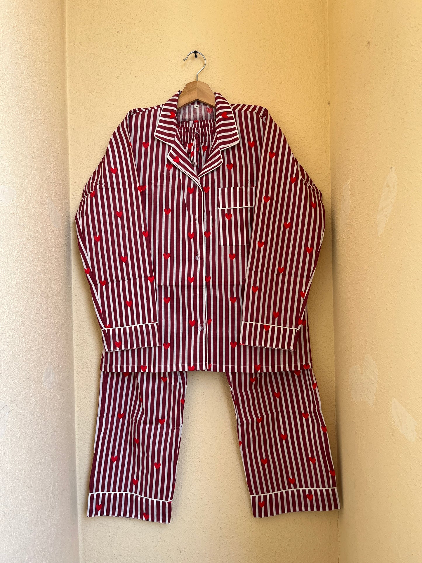 Red Velvet Heart - Cotton Night Suit Set – Elegant Two Piece Pajama Set description