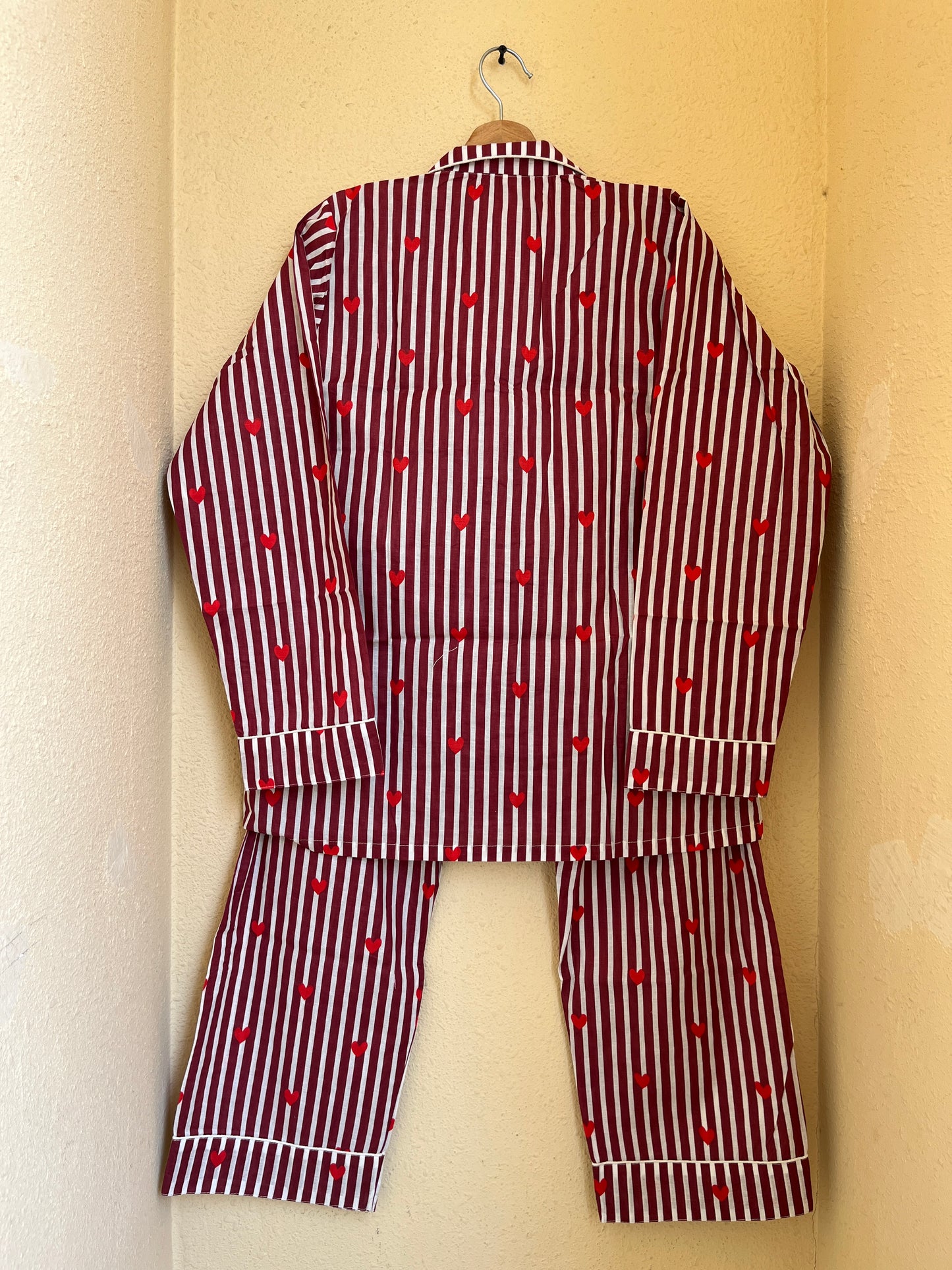 Red Velvet Heart - Cotton Night Suit Set – Elegant Two Piece Pajama Set description
