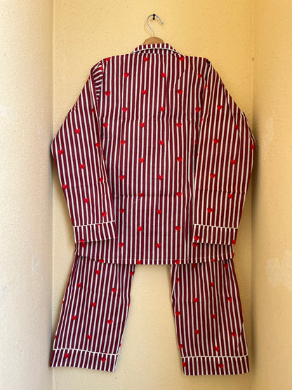 Red Velvet Heart - Cotton Night Suit Set – Elegant Two Piece Pajama Set description