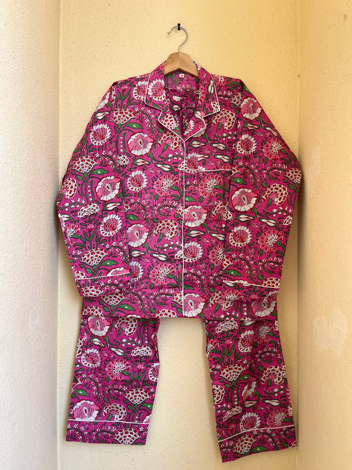 Fuchsia Pink Petal  Cotton Night Suit Set – Elegant Two Piece Pajama Set