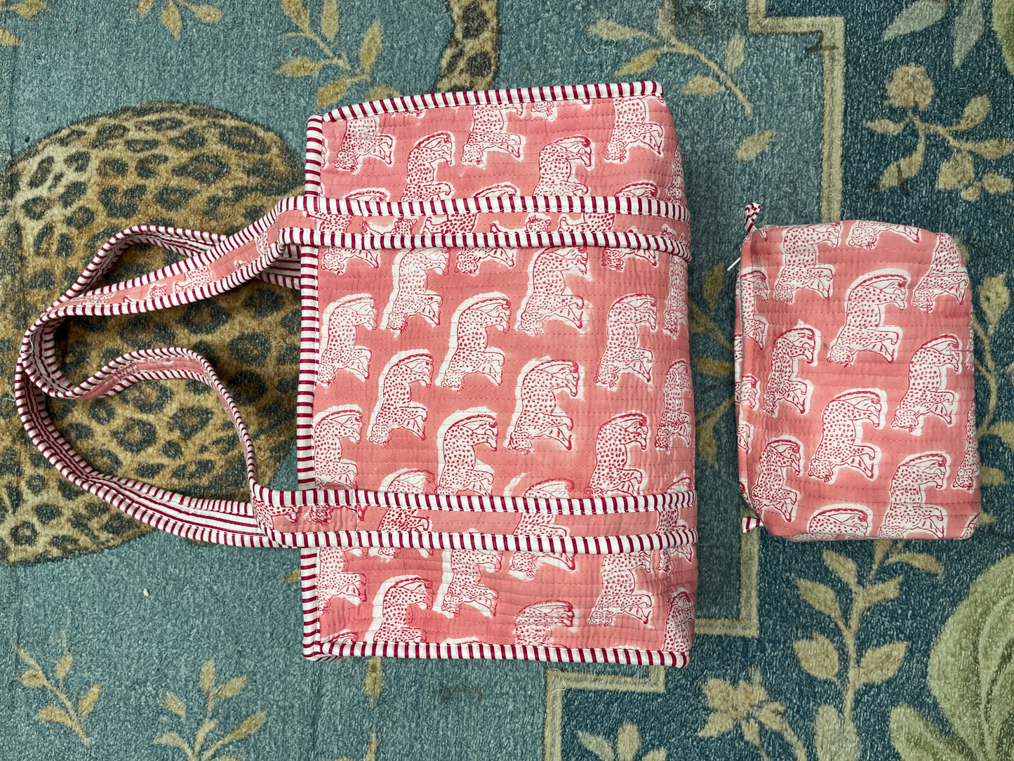 Classic Pink Tiger Quilted Tote & Pouch Set