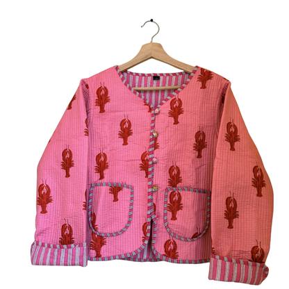 Lobster Pink Love – Chic Pink Cotton Quilted Reversible Jacket