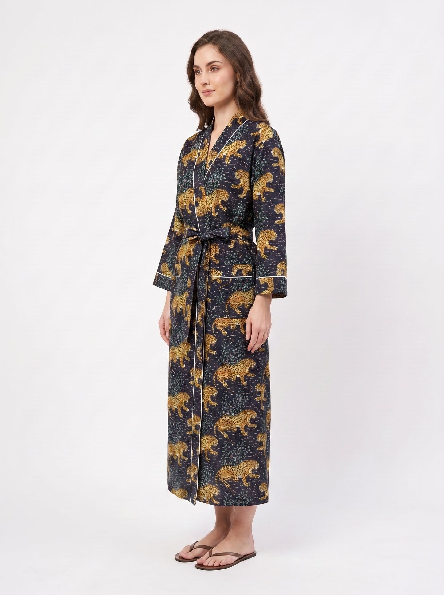 Navy Blue Leopard Print – Women’s Cotton Kimono
