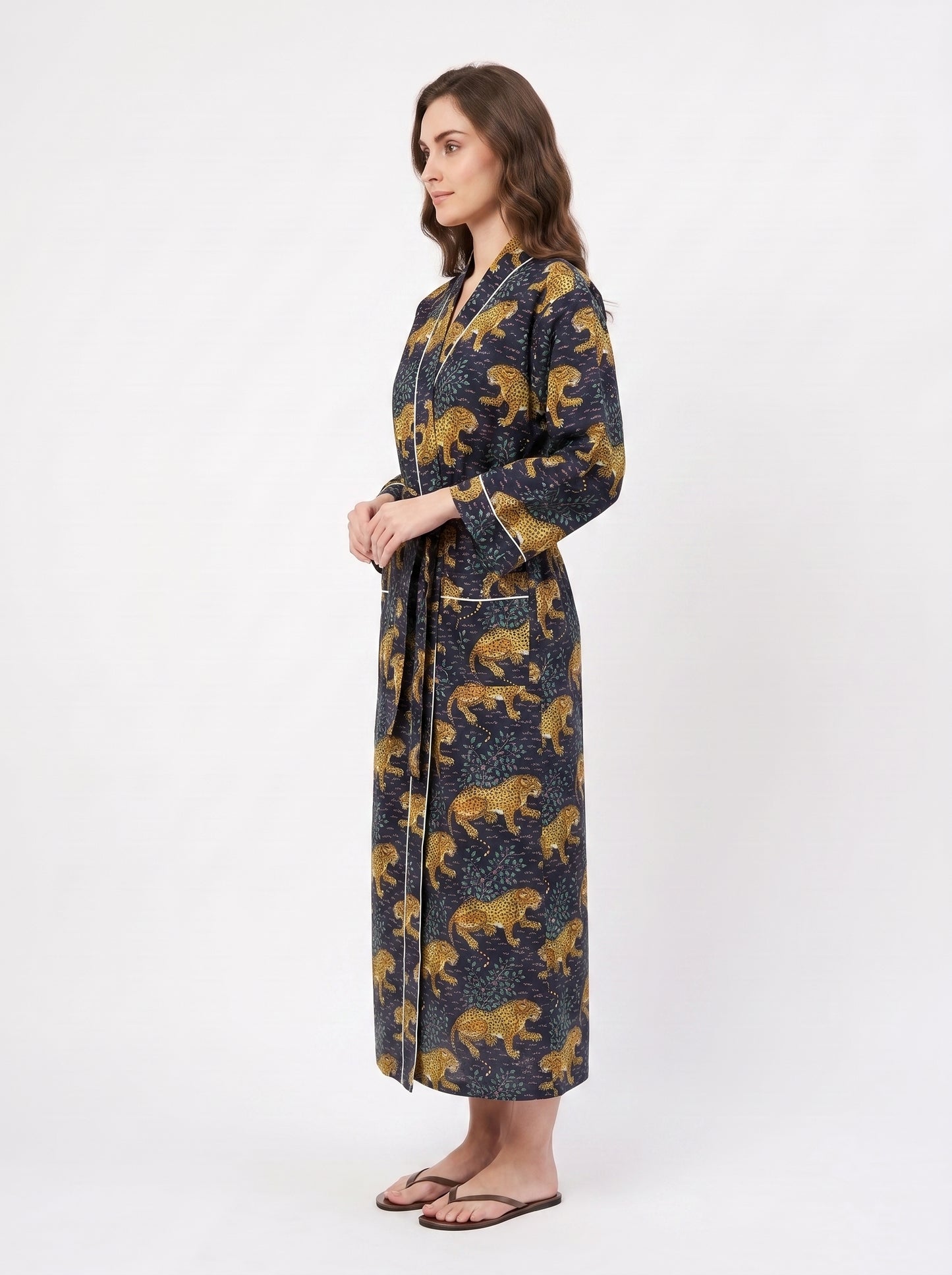 Navy Blue Leopard Print – Women’s Cotton Kimono