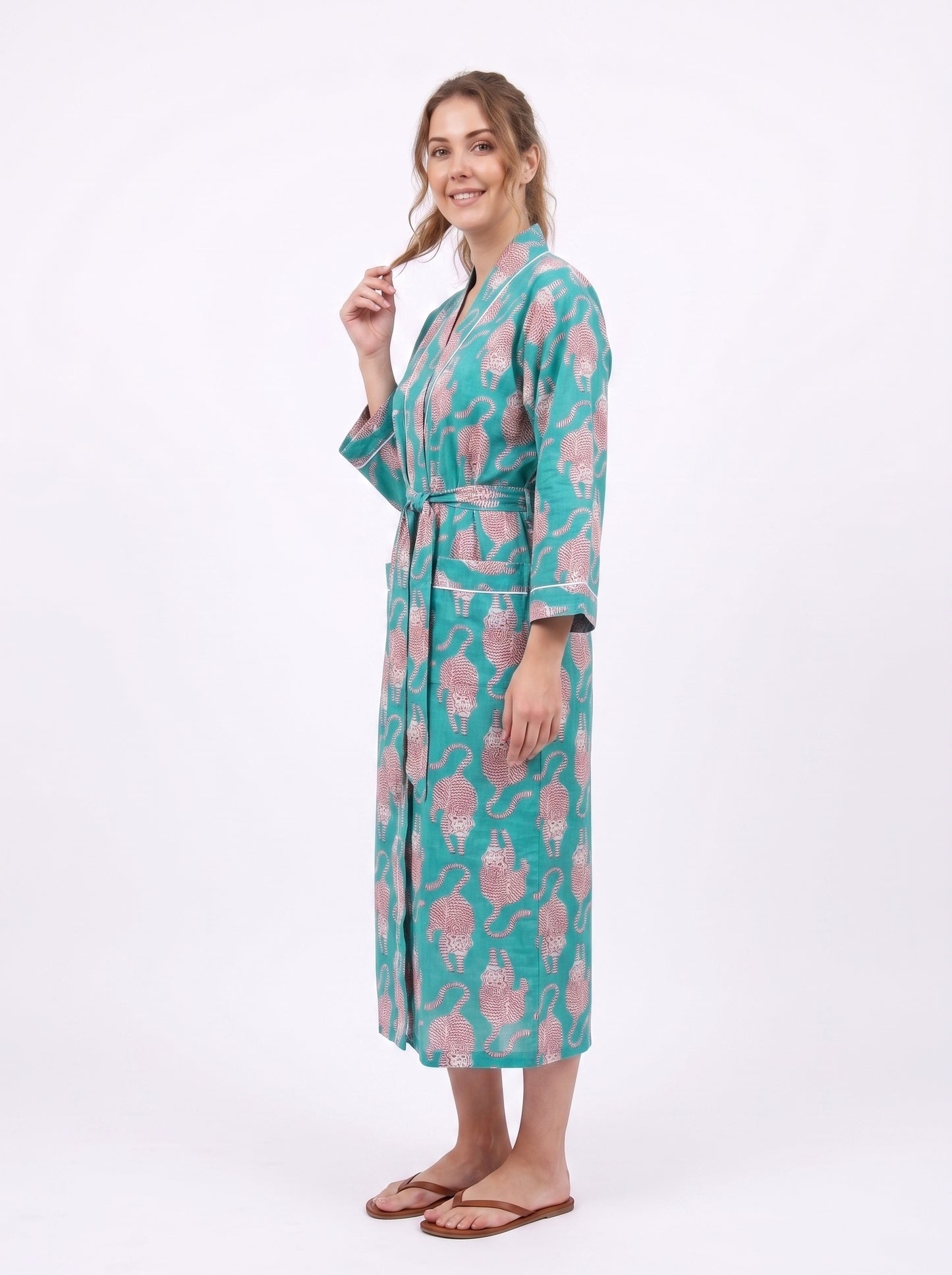 Teal Tiger Tales – Women’s Cotton Kimono