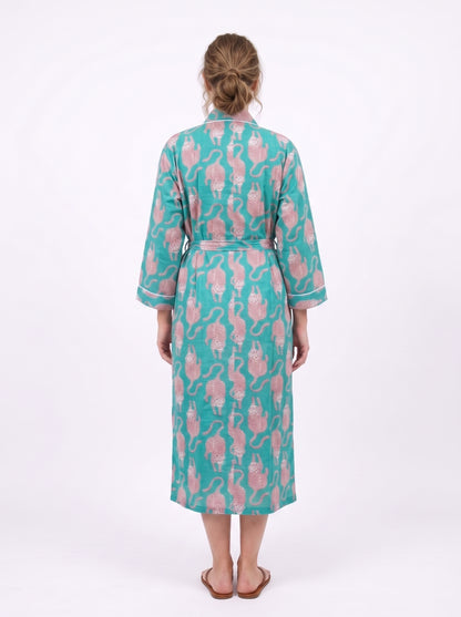 Teal Tiger Tales – Women’s Cotton Kimono
